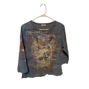 Cactus Womens Size Large Vintage Y2k Graphic Front Back Motorcyle Speedway Tee T